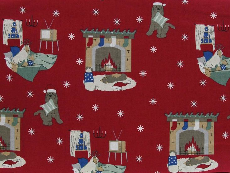 Night Time Surprise Christmas Cotton Print, Red