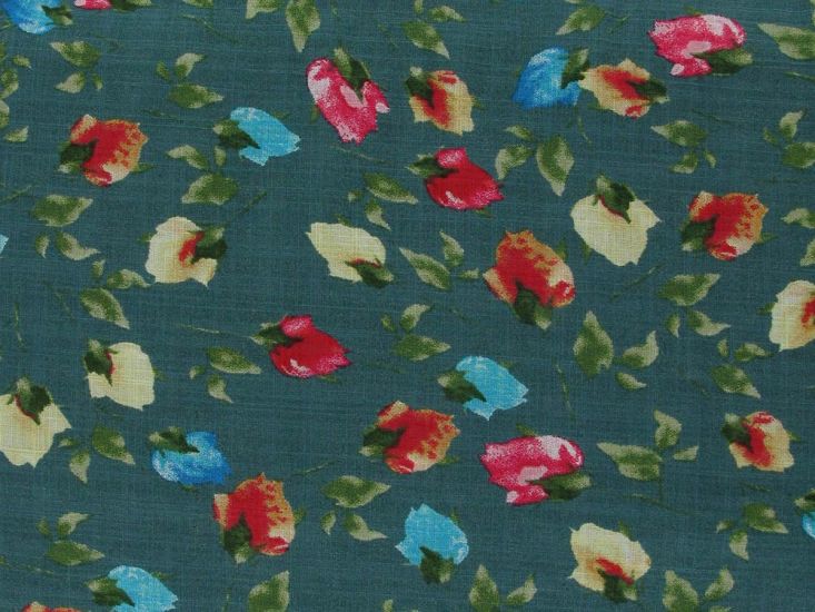 Orchid Garden Cotton Rayon Print, Green