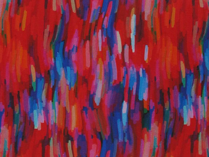 Paint Stroke Waves Cotton Print, Electric Crimson