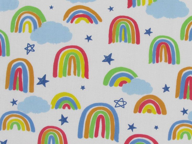 Painted Rainbow Star Polycotton Print, Bold on White