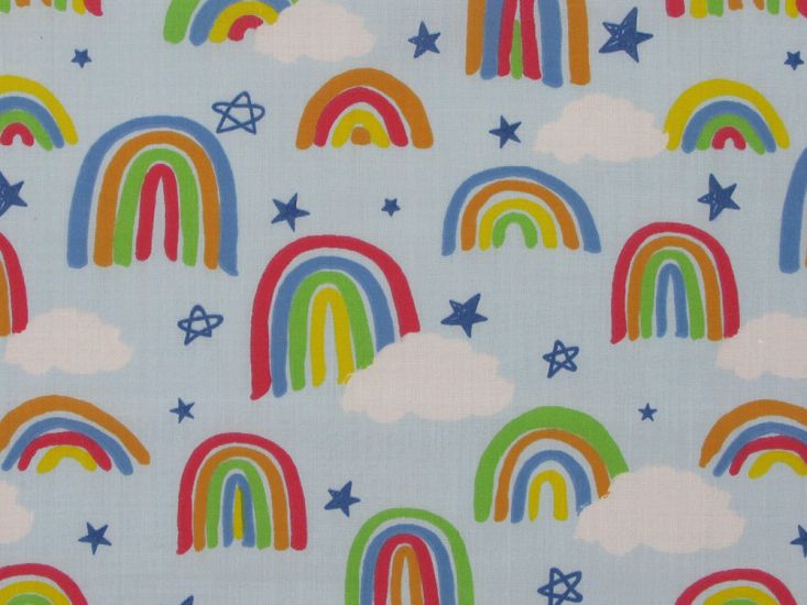 Painted Rainbow Star Polycotton Print, Sky