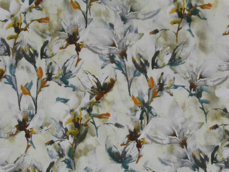 Painters Flowers Viscose Linen Print, White