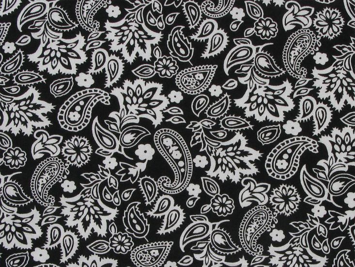 Paisley Blooms Cotton Poplin Print, Black