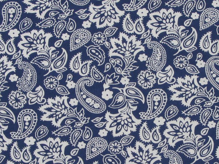 Paisley Blooms Cotton Poplin Print, Royal