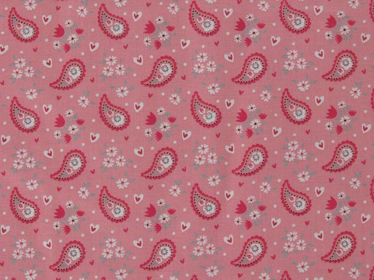 Paisley Hearts Cotton Print, Pink