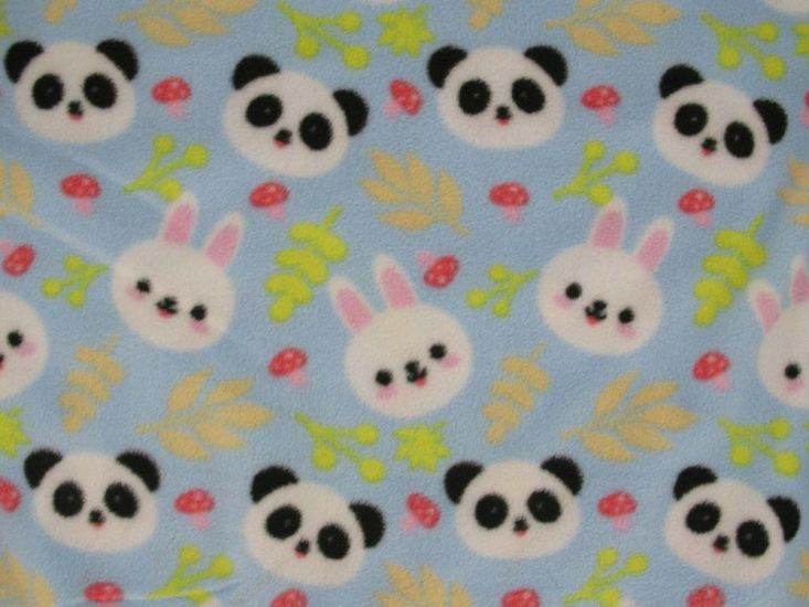 Panda and Bunnies Polar Fleece, Blue