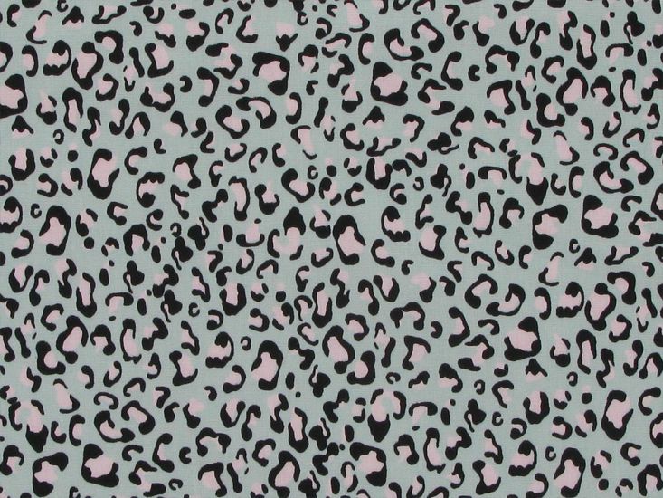 Pastel Leopard Cotton Poplin Print, Mint