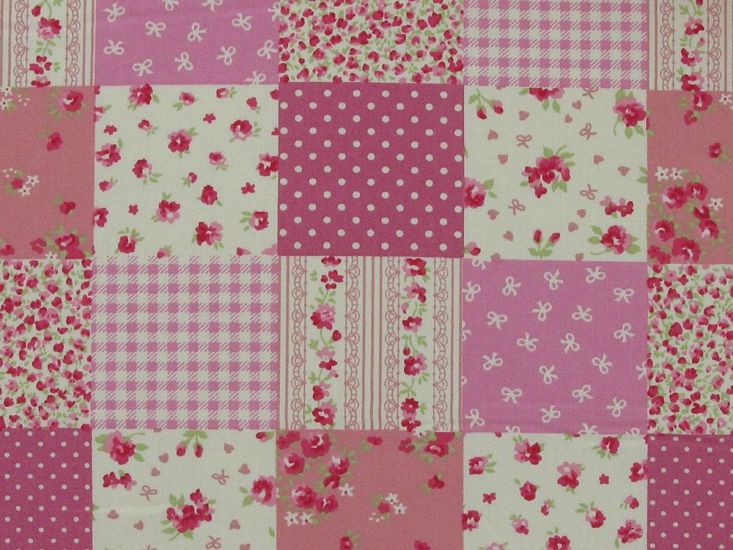 Patchwork Rose Cotton Poplin Print, Pink