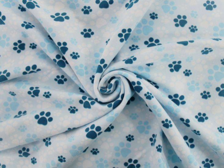 Paw Prints Cotton Jersey, Blue
