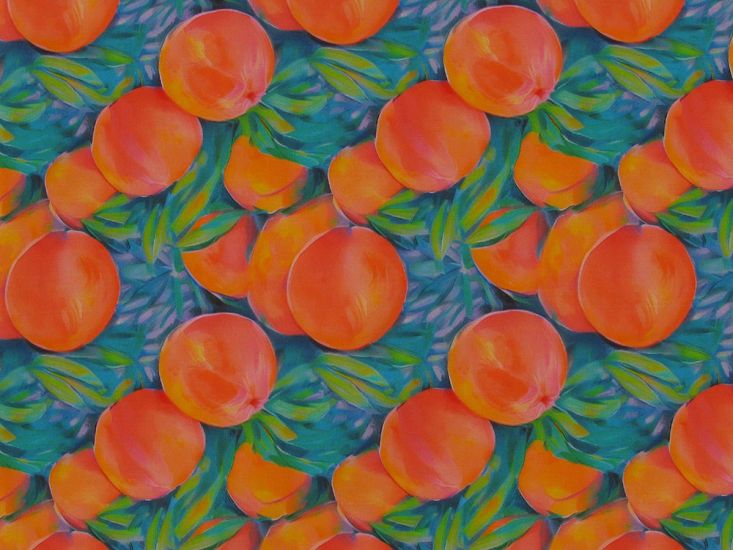Peach Sprouts Viscose Challis Print, Orange