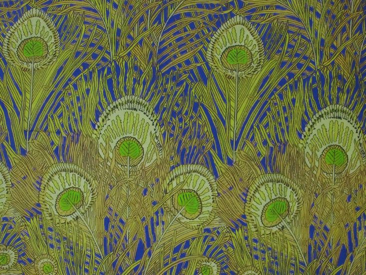 Peacock Feather Cotton Lawn Print, Royal
