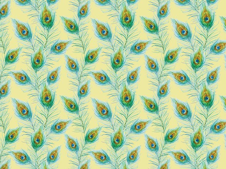 Peacock Feather Flow Cotton Print, Beige