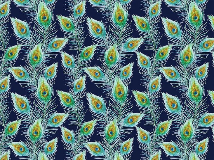 Peacock Feather Flow Cotton Print, Navy