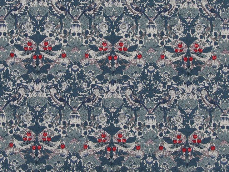 Peacock Wings Cotton Poplin Print, Red and Blue