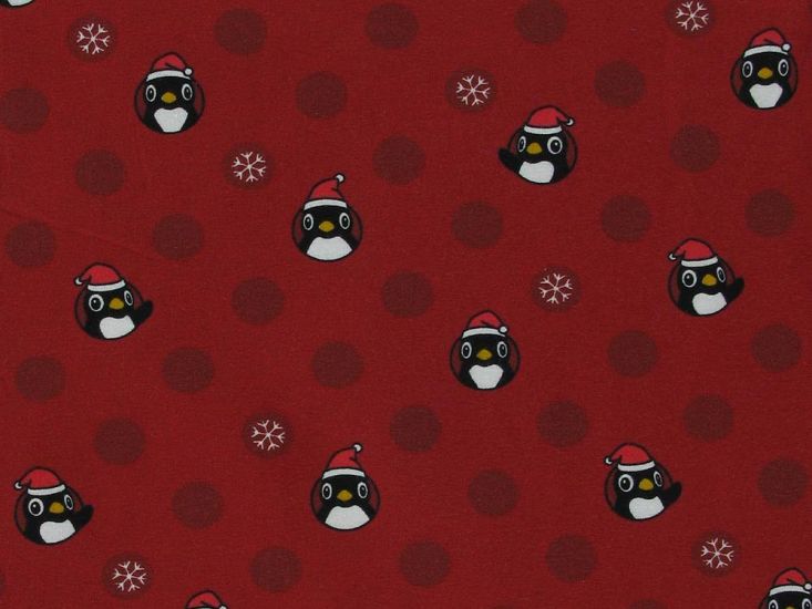 Penguin Spots Christmas Cotton Jersey Print, Red