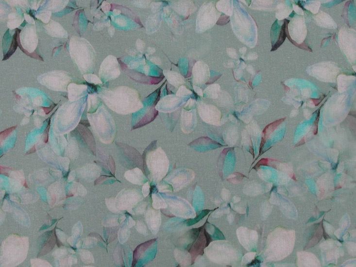 Peony Vines Cotton Lawn Print, Mint