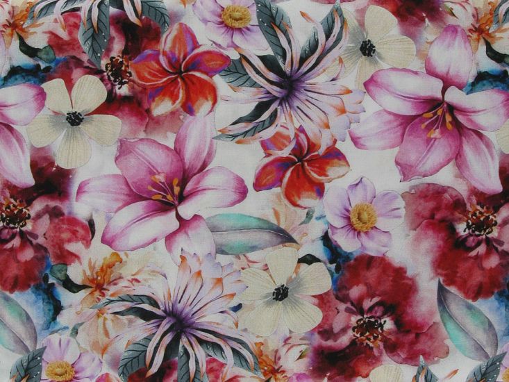 Petal Blooms Viscose Poplin Print, Pink