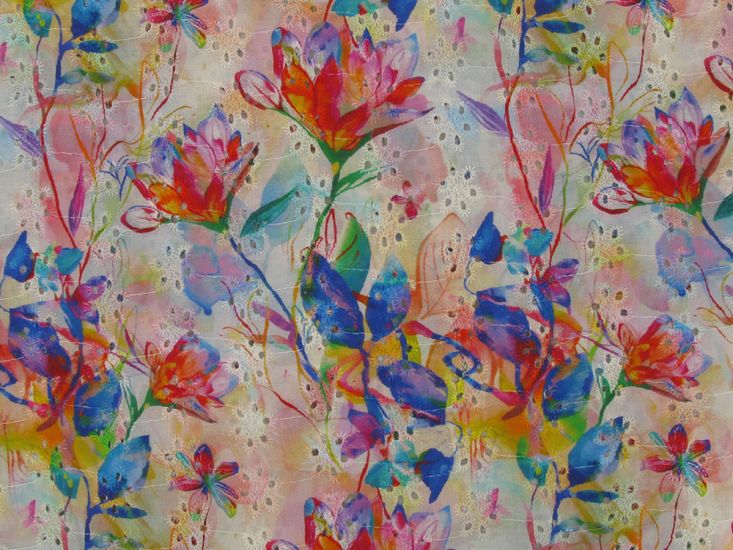 Petal Whispers Cotton Embroidered Anglaise, Blue