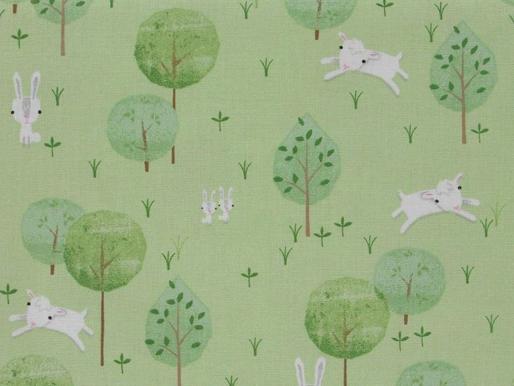 Playful Farm Cotton Print, Bunny Meadow
