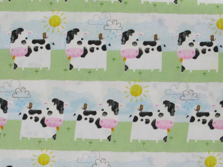 Playful Farm Cotton Print, Cow Field