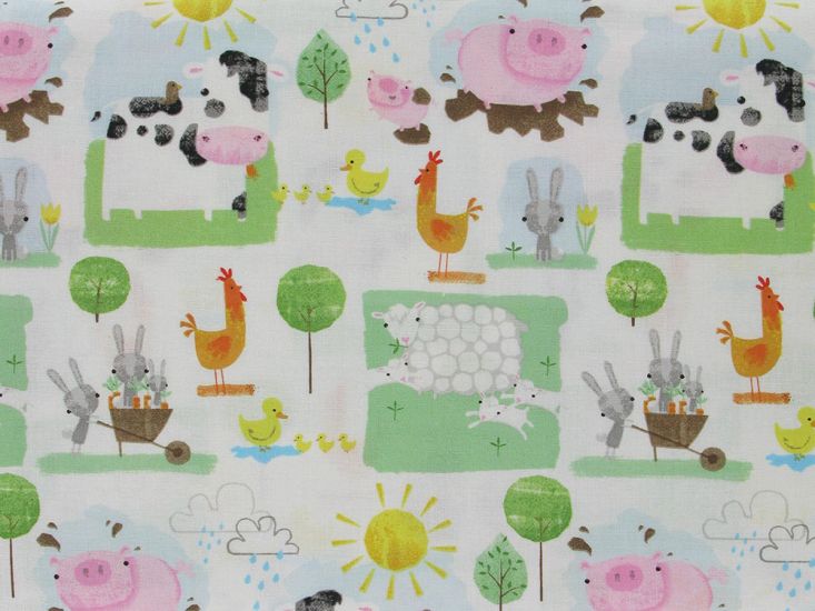 Playful Farm Cotton Print, Friends