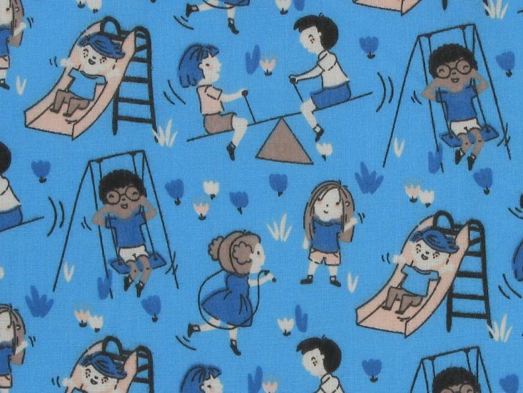 Playground Fun Time Polycotton Print, Turquoise