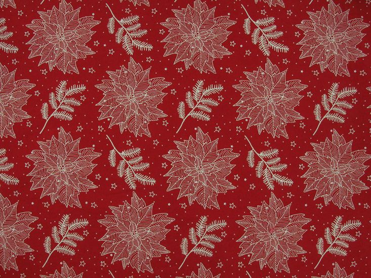 Poinsettia Christmas Cotton Print, Red