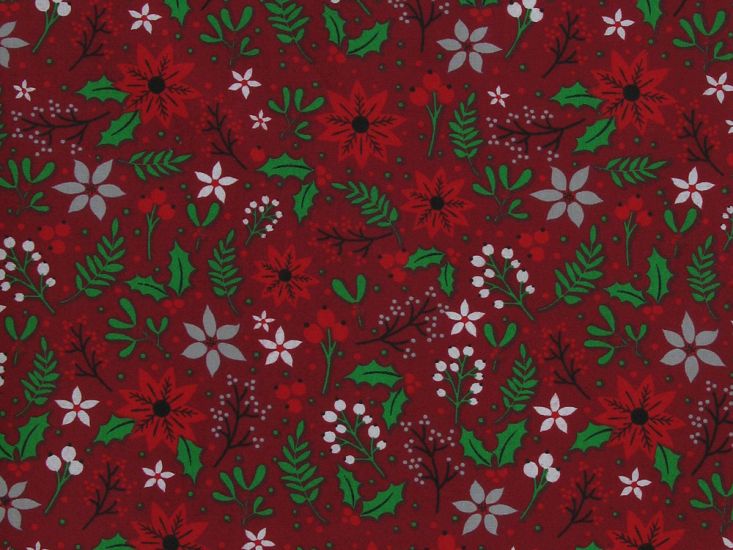 Poinsettia Christmas Polycotton Print, Red