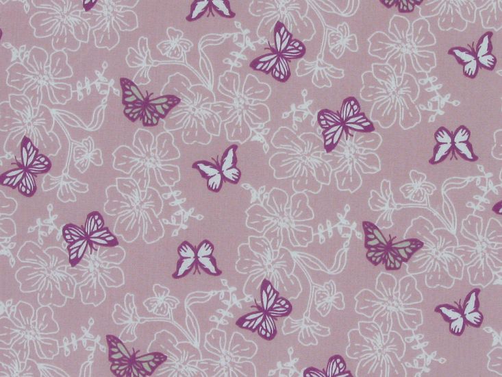 Hibiscus Polycotton Butterfly, Dusky Pink