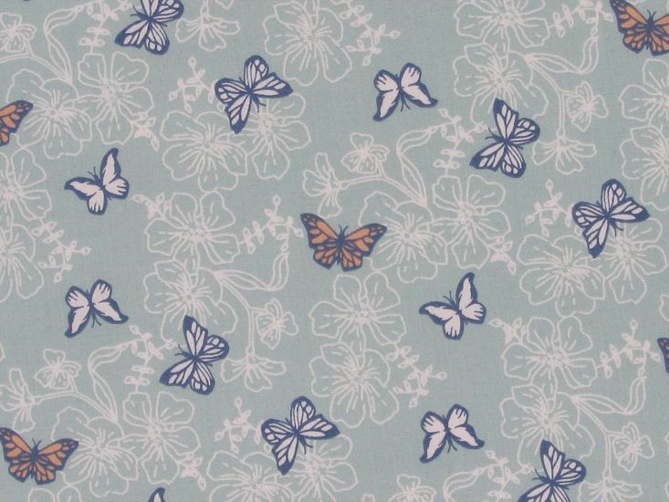 Hibiscus Polycotton Butterfly, Powder Blue