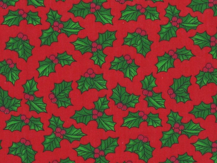 Christmas Holly Polycotton, Red