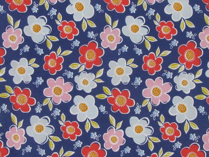 Daisy Meadow Polycotton Print, Navy