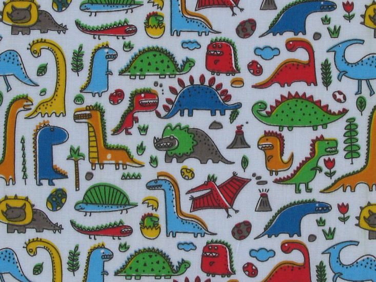 Dinosaur Adventure Polycotton Print, Sky