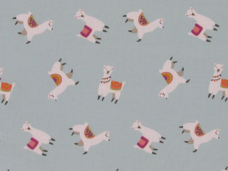 Llama Party Polycotton, Sky