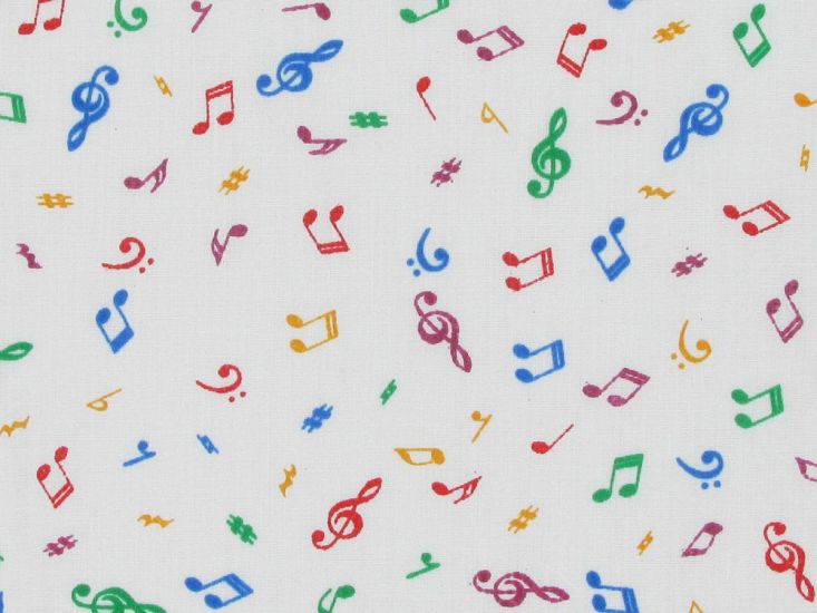 Musical Notes Polycotton Print, White