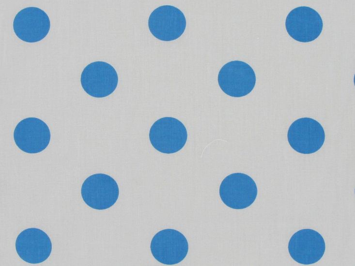 Large Blue Polka Dot on White Background Polycotton Print