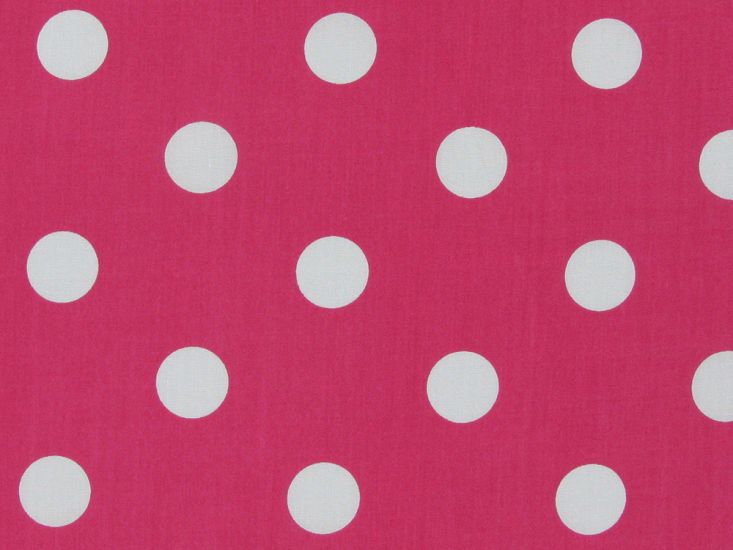 Large White Polka Dot on Cerise Background Polycotton Print