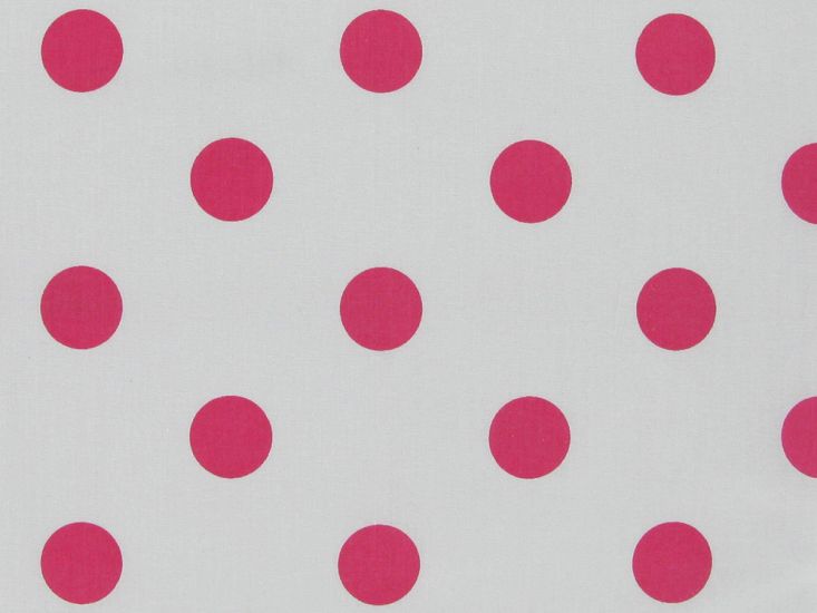 Large Cerise Polka Dot on White Background Polycotton Print