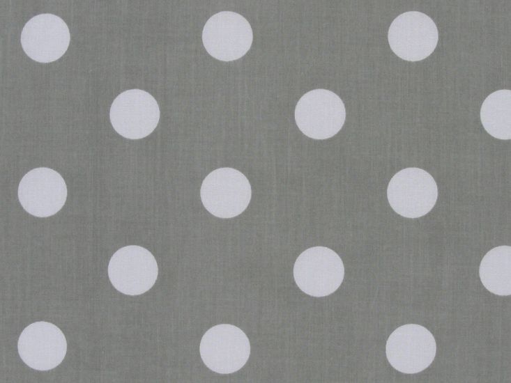 Large White Polka Dot on Grey Background Polycotton Print