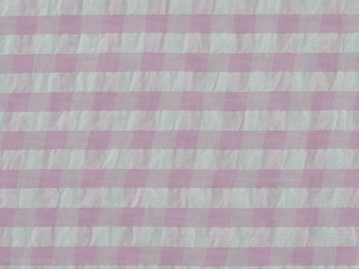 Polycotton Seersucker 1cm Gingham, Pink