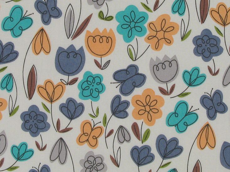 Tulip Garden Doodle Polycotton, Beige