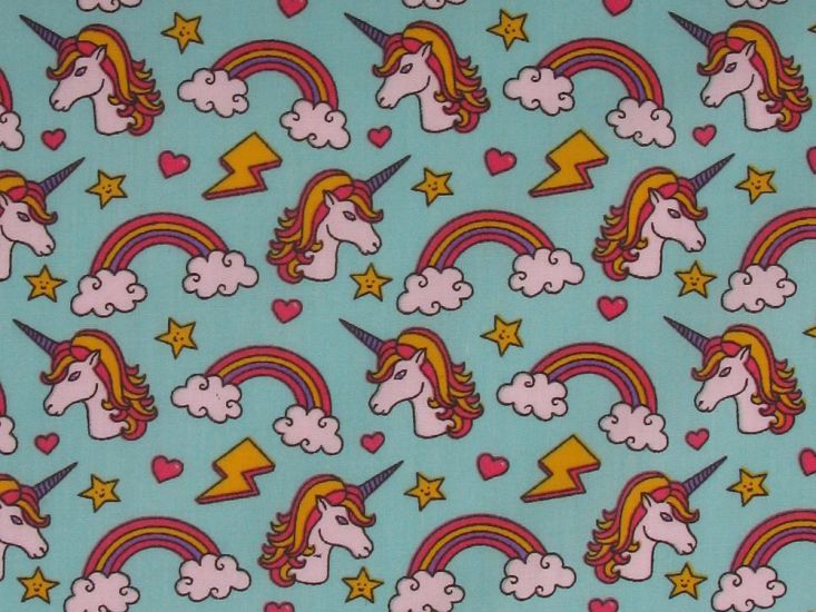 Unicorn Funk Polycotton Print, Aqua