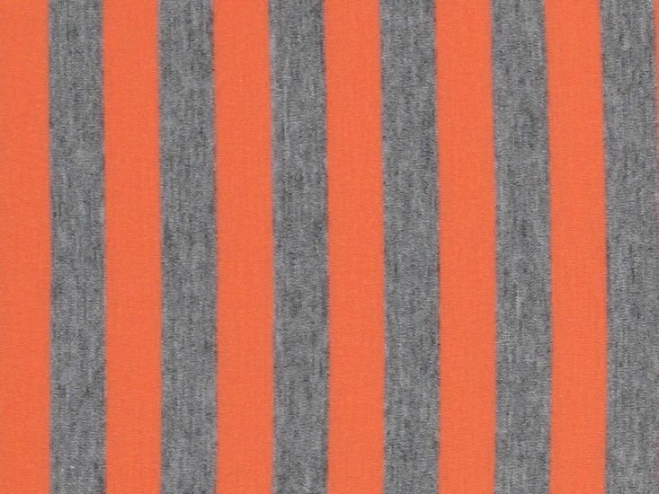 Polyviscose 1cm Stripe Lightweight Jersey, Grey and Orange