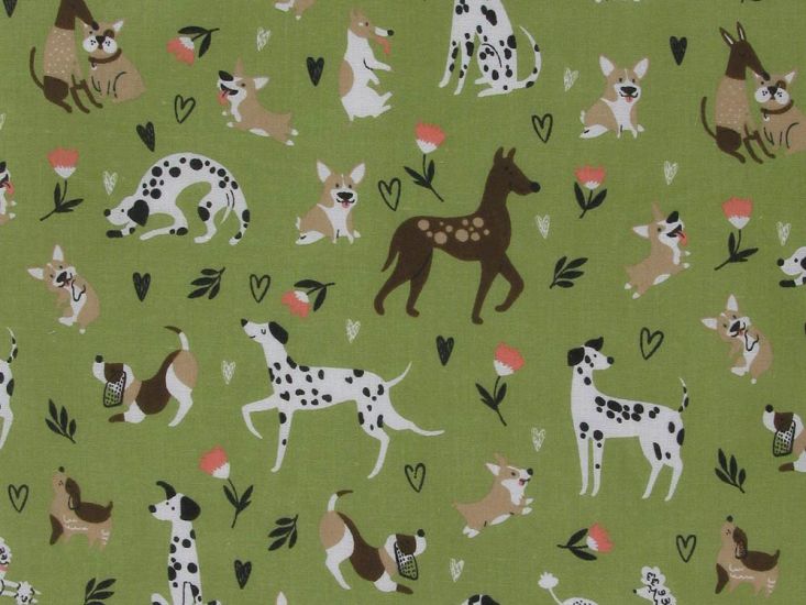 Pooch Parade Polycotton Print, Olive