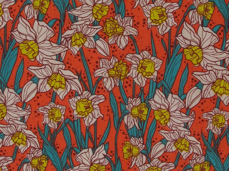 Pop Art Daffodils Polycotton Print, Red