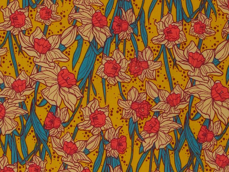Pop Art Daffodils Polycotton Print, Yellow