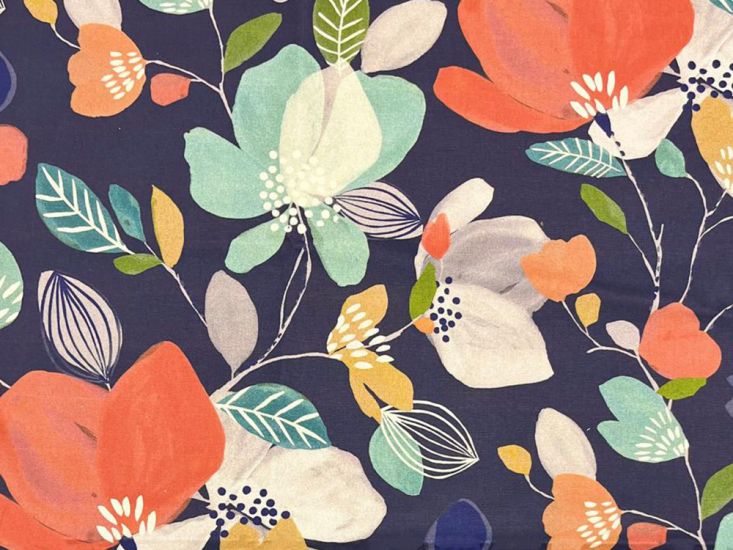 Poppy Print Curtain Fabric, Navy
