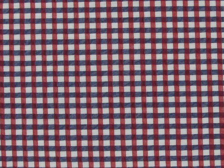 Premium Cotton Seersucker Gingham, Red On Navy