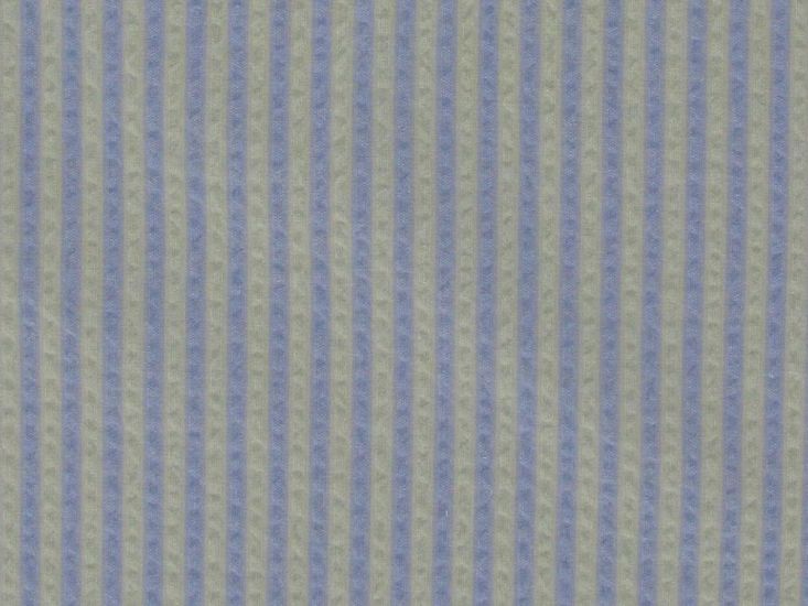 Premium Cotton Seersucker Stripe, Sky on Grey