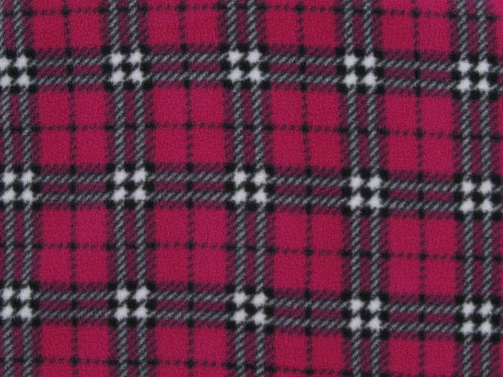 Premium Soft Anti Pil Fleece Highland Tartan, Cerise